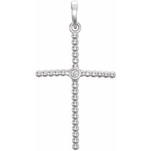 14K White Gold 24.8x12.2 mm .02 CTW Natural Diamond Beaded Cross Pendant