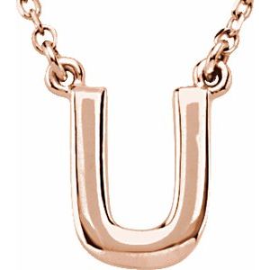 14K Rose Gold Block Initial U 16" Necklace