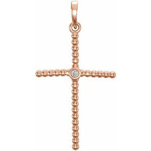 14K Rose Gold 24.8x12.2 mm .02 CTW Natural Diamond Beaded Cross Pendant