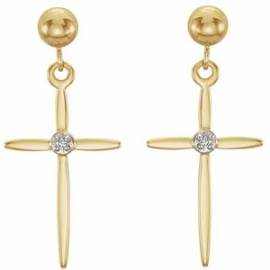 14K Yellow/White Gold .01 CTW Natural Diamond Cross Earrings