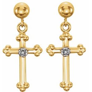 14K Yellow Gold .01 CTW Natural Diamond Cross Earrings