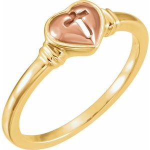 10K Yellow & Rose Gold Heart & Cross Ring