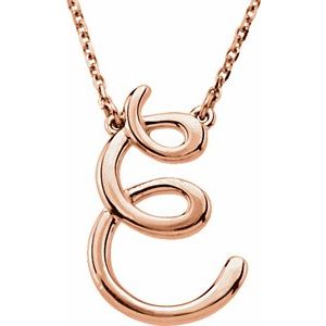 14K Rose Gold Script Initial E 16" Necklace