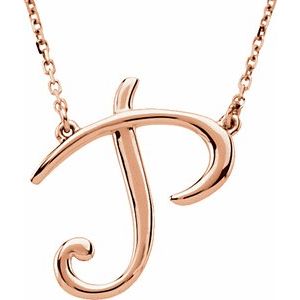 14K Rose Gold Script Initial P 16" Necklace