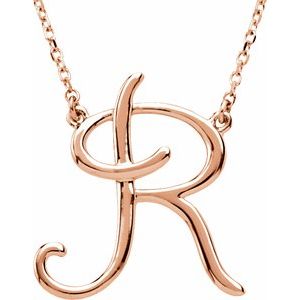 14K Rose Gold Script Initial R 16" Necklace