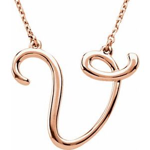 14K Rose Gold Script Initial V 16" Necklace