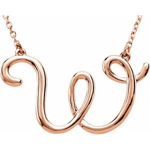 14K Rose Gold Script Initial W 16" Necklace