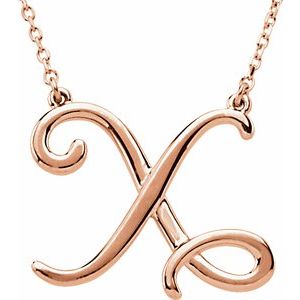 14K Rose Gold Script Initial X 16" Necklace