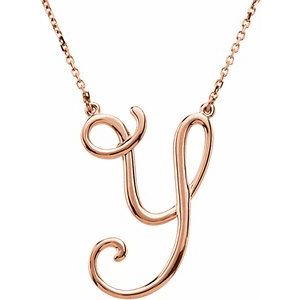 14K Rose Gold Script Initial Y 16" Necklace