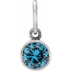 Sterling Silver Posh Mommy® Imitation Blue Zircon Charm/Pendant