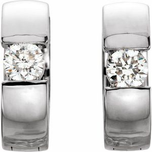 Platinum 1/4 CTW Natural Diamond 12 mm Hinged Huggie Hoop Earrings