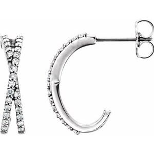 Platinum 1/4 CTW Natural Diamond Criss-Cross J-Hoop Earrings