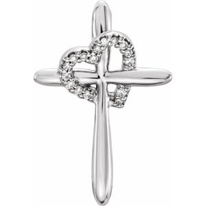 14K White Gold .04 CTW Natural Diamond Heart & Cross Pendant