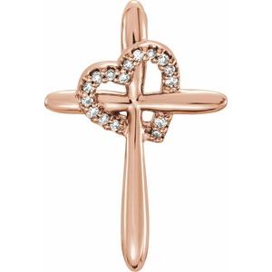 14K Rose Gold .04 CTW Natural Diamond Heart & Cross Pendant