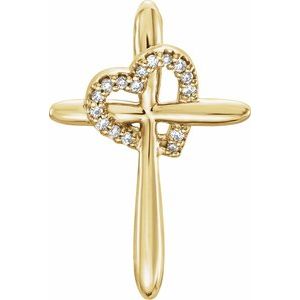 14K Yellow Gold .04 CTW Natural Diamond Heart & Cross Pendant