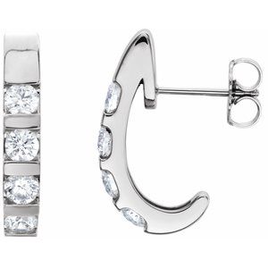 14K White Gold 1 CTW Natural Diamond J-Hoop Earrings