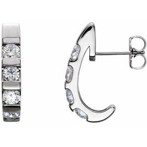 14K White Gold 1 1/5 CTW Natural Diamond J-Hoop Earrings