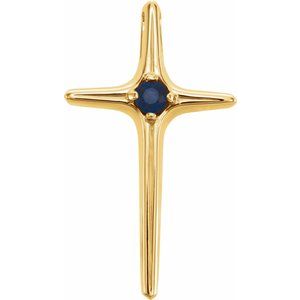 14K Yellow Gold Natural Blue Sapphire Cross Pendant