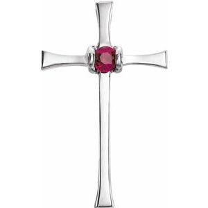 14K White Gold Natural Ruby Cross Pendant