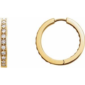 14K Yellow Gold 1 CTW Natural Diamond Inside-Outside 22.8 mm Hoop Earrings