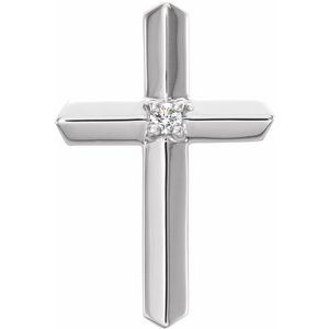 14K White Gold .03 CT Natural Diamond Cross Pendant