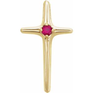 14K Yellow Gold Natural Ruby Cross Pendant