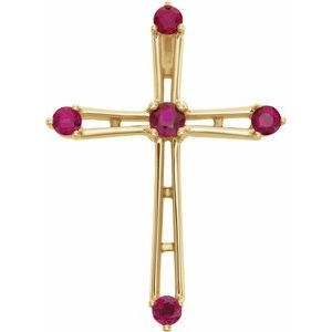 14K Yellow Gold Natural Ruby Cross Pendant