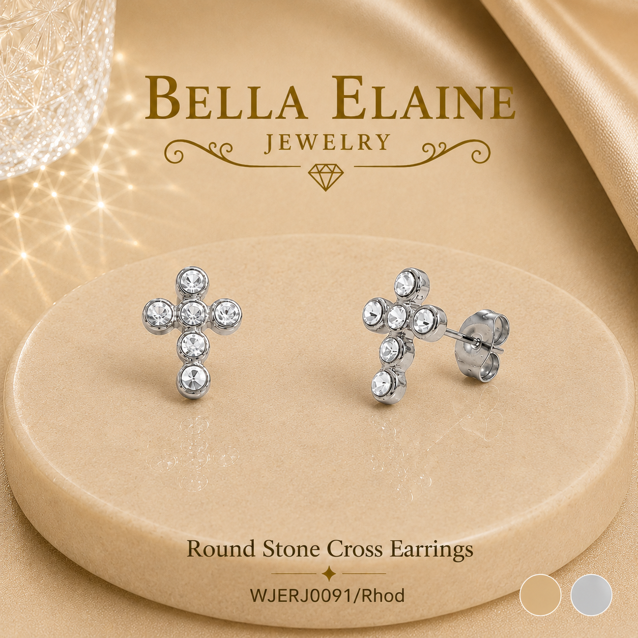 Round Stone Cross Earrings