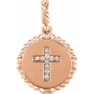 14K Rose Gold .04 CTW Natural Diamond Cross Rope Pendant