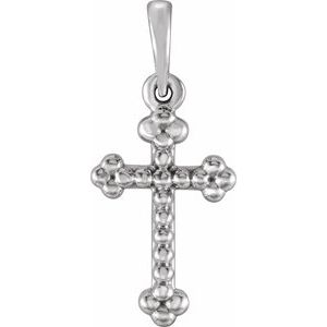 14K White Gold Beaded Cross Pendant