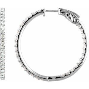 14K White Gold 5 CTW Natural Diamond Inside-Outside 41.5 mm Hinged Hoop Earrings