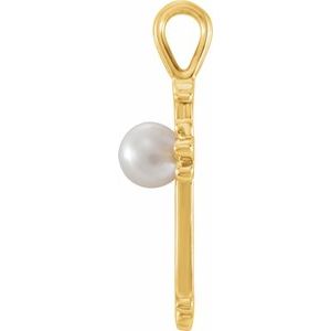 14K White Gold Cultured White Freshwater Pearl Cross Pendant