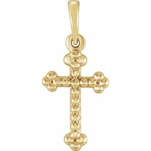 14K Yellow Gold Beaded Cross Pendant