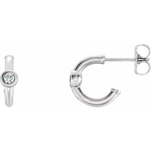 14K White Gold 1/8 CTW  Natural Diamond Huggie Hoop Earrings