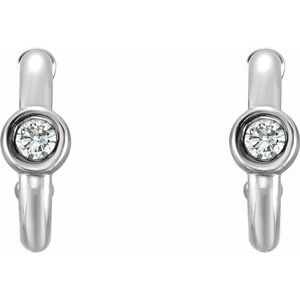 14K White Gold 1/8 CTW  Natural Diamond Huggie Hoop Earrings