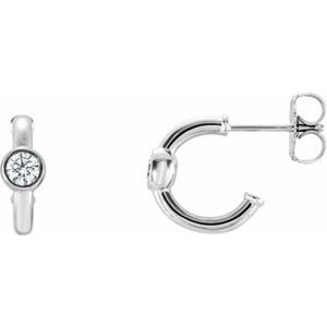 14K White Gold Natural White Sapphire Huggie Hoop Earrings