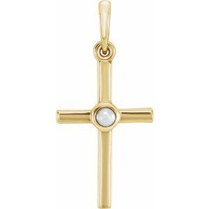 Sterling Silver Cultured White Freshwater Pearl Cross Pendant