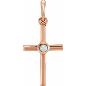 14K Rose Gold Cultured White Freshwater Pearl Cross Pendant