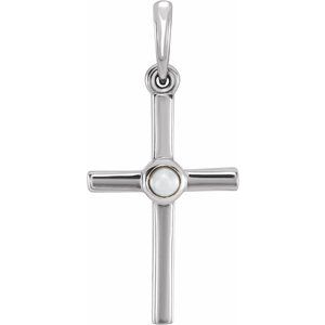 14K White Gold Cultured White Freshwater Pearl Cross Pendant