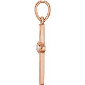 14K Rose Gold Cultured White Freshwater Pearl Cross Pendant