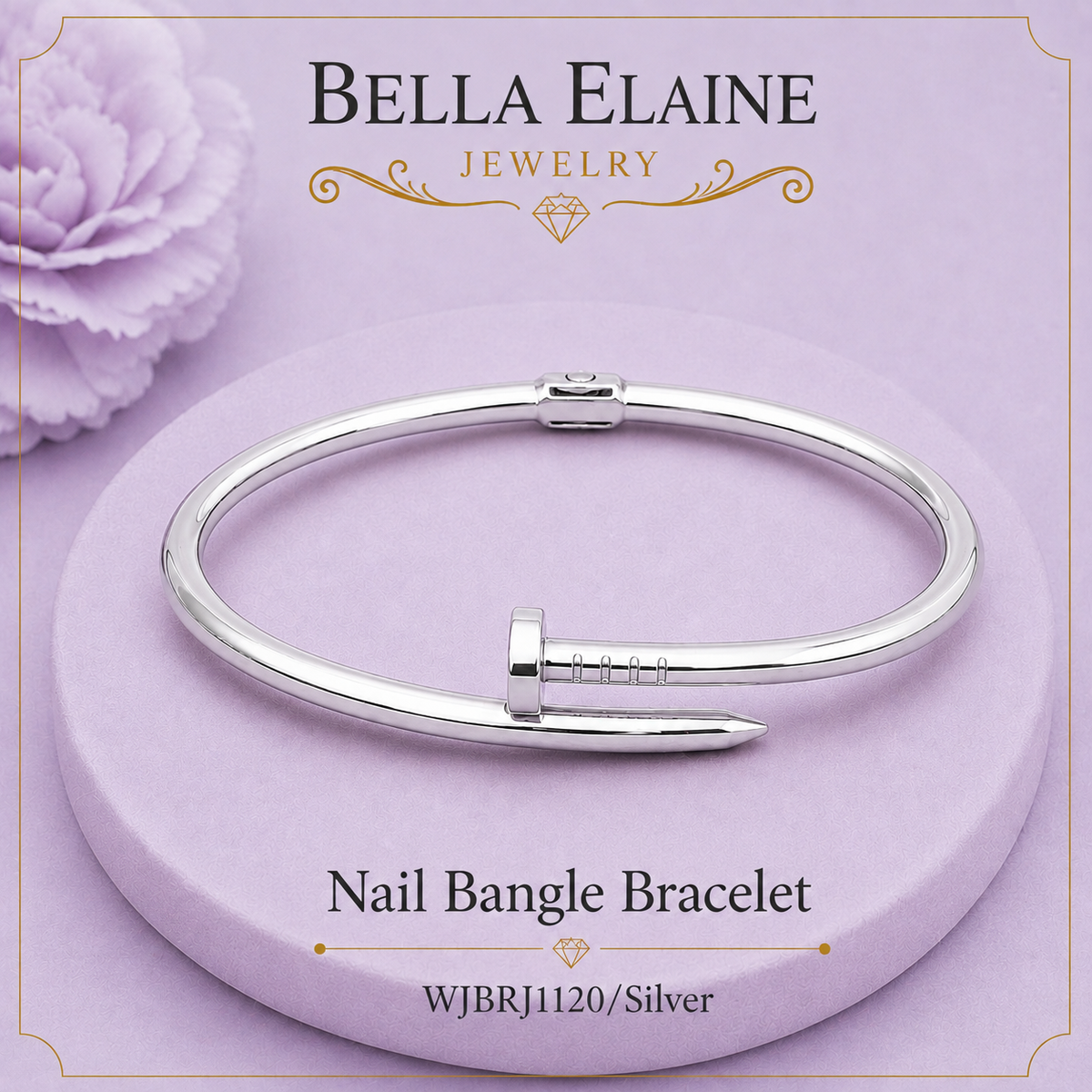 Nail Head Bangle in 18K Gold PVD Stainless Steel, product view 3 – Bella Elaine Jewelry