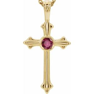 14K Yellow Gold Natural Ruby Cross Pendant