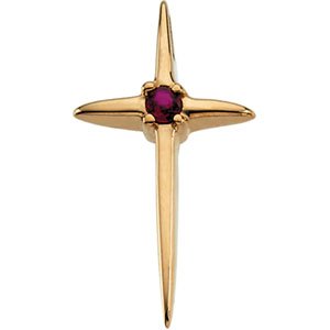 14K Yellow Gold Natural Ruby Cross Pendant