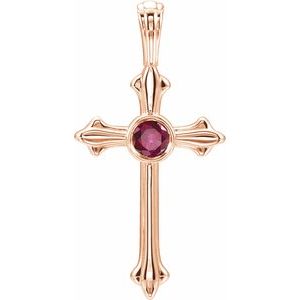14K Rose Gold Natural Ruby Cross Pendant