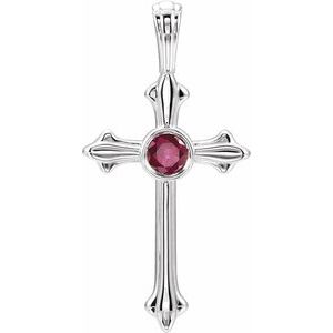 14K White Gold Natural Ruby Cross Pendant