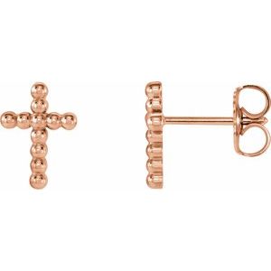 14K Rose Gold Beaded Cross Earrings