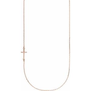 14K Rose Gold Off-Center Sideways Cross 16" Necklace