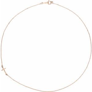 14K Rose Gold Off-Center Sideways Cross 16" Necklace