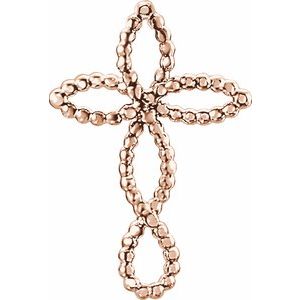 14K Rose Gold Beaded Cross Pendant