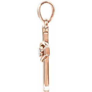14K Rose Gold .025 CT Natural Diamond Heart & Cross Pendant